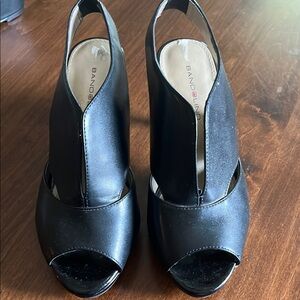 Bandolino Black Peep-Toe Slingback Heels